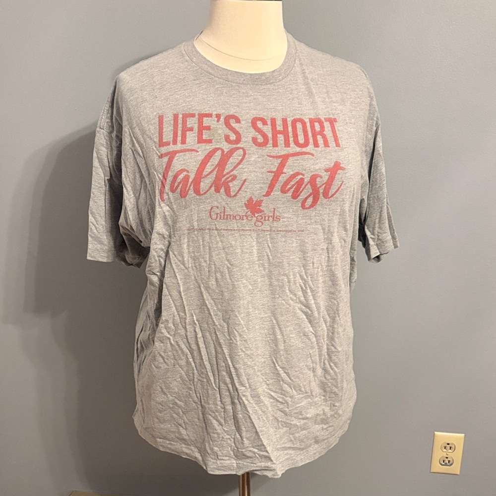 Tultex Light Gray Short Sleeve Tee with Pink 'Life's Short Talk Fast' Graphic